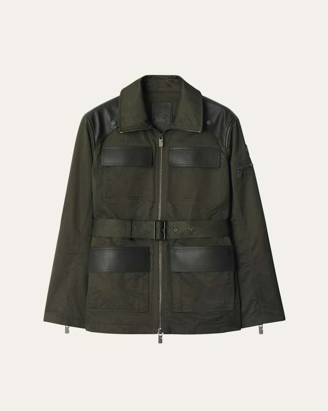 Military Jacket with Leather Details